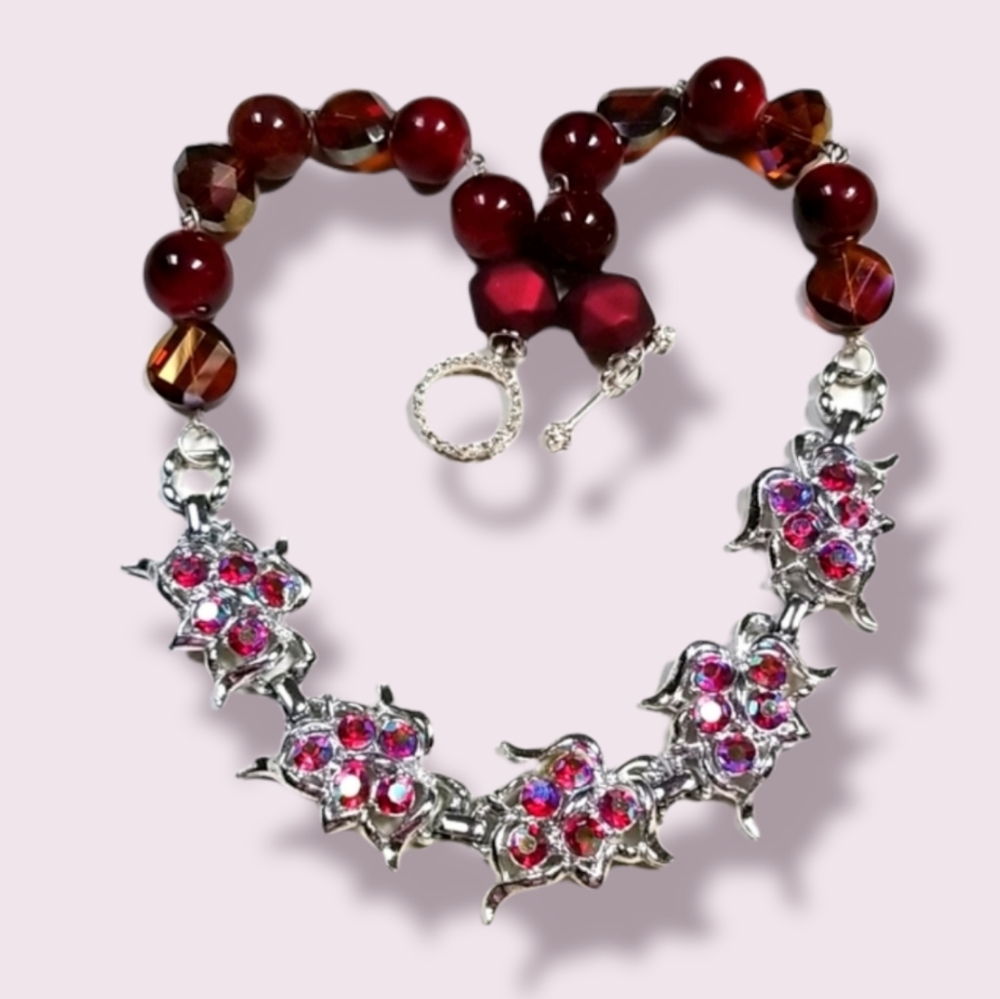 Hand Crafted Repurposed Vintage Sarah Coventry Rhinestone Statement Necklace